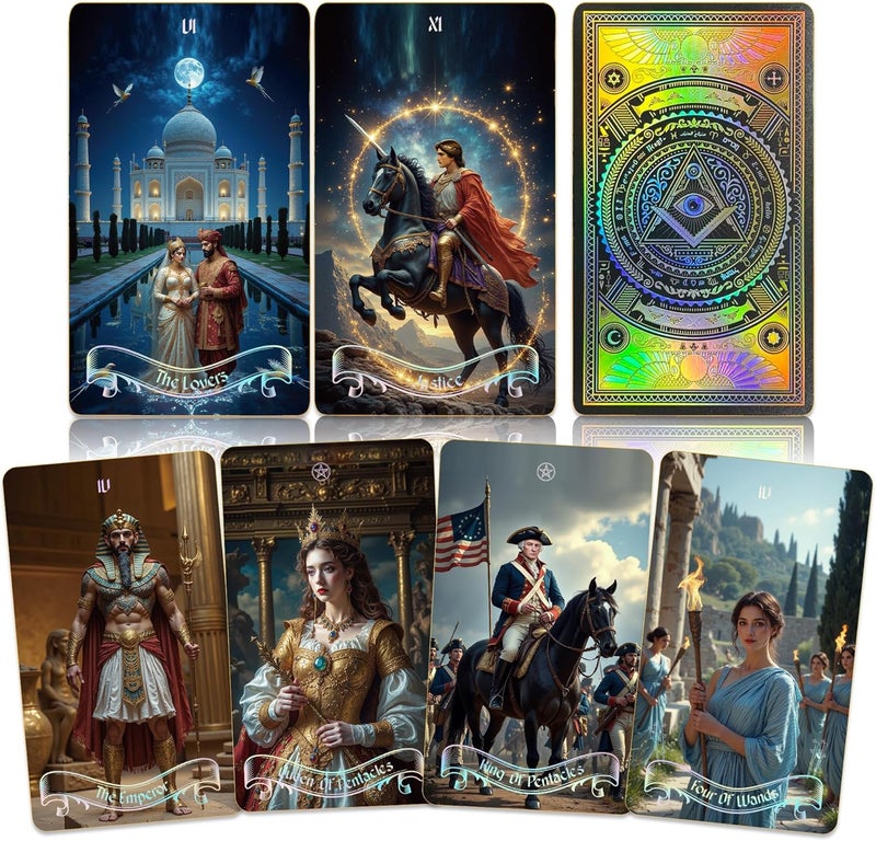 WJPC Gold Foil Edge Tarot Cards with Guide Book Set&Gift Box for Beginner& Expert. Original Design World History of Reverse Laser Gold - Image 1